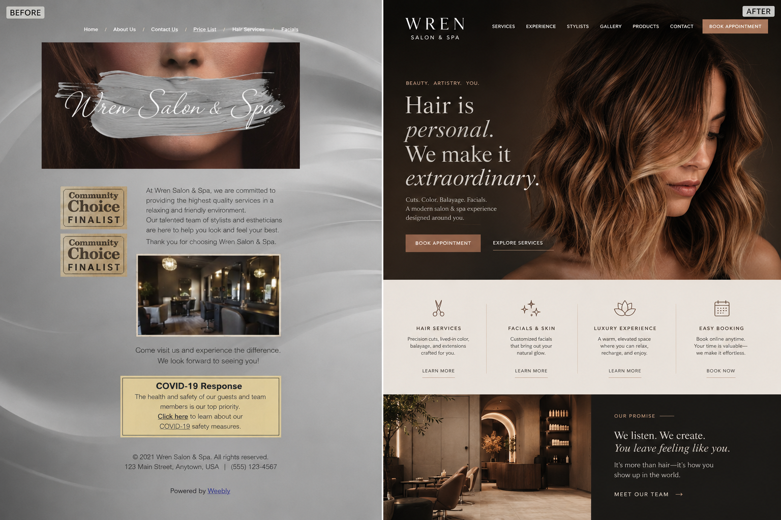 Wren Salon & Spa website